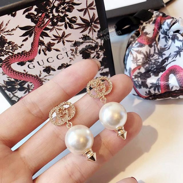 GUCCi飾品 古馳2019秋冬新款 Gucci水鑽字母雙G 珍珠鑲嵌耳釘  zgbq1183